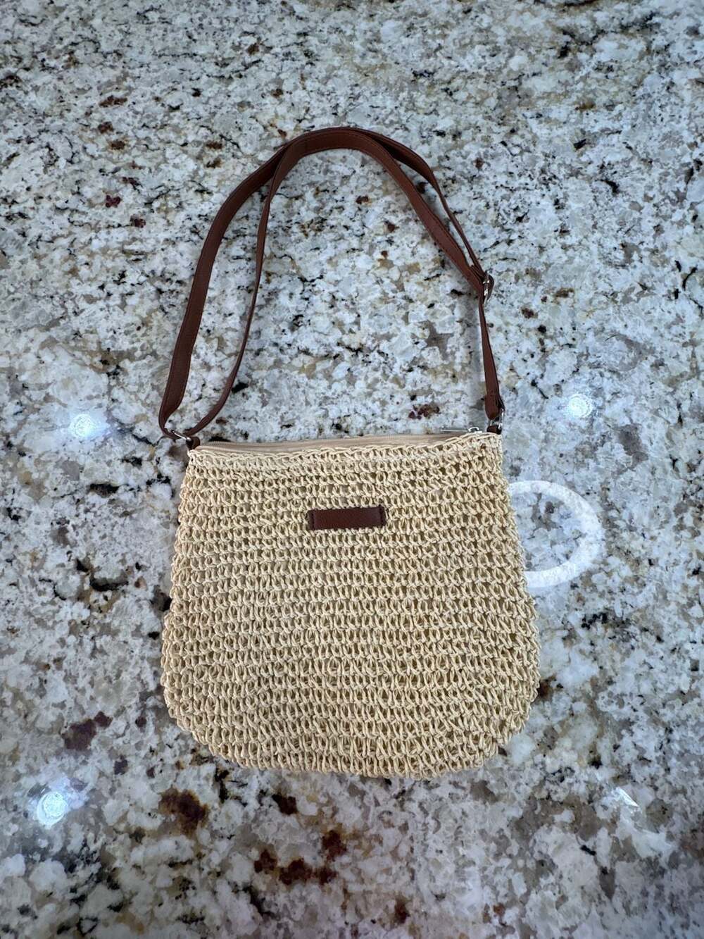 Unbranded Straw Crossbody Bag Beige Woven Summer Beach Purse